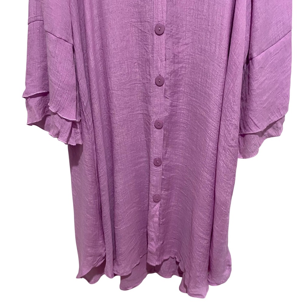 Mlle Gabrielle Womens 3X Lavender Purple Ruffle Sleeve Button Front Shirt Dress - Picture 4 of 11